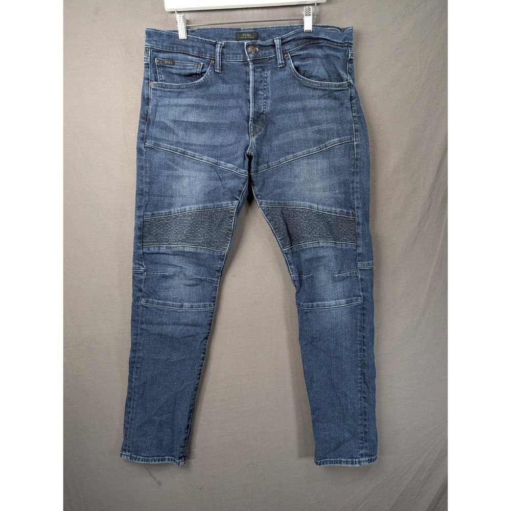 Polo Ralph Lauren Mens Sullivan Slim Moto Jeans Blue 36x32 Articulated Knee 8022